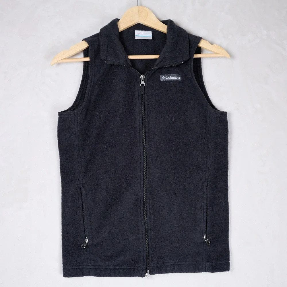 Columbia Benton Springs Fleece Vest Kids Medium 10-12 Black Full Zip WB1433